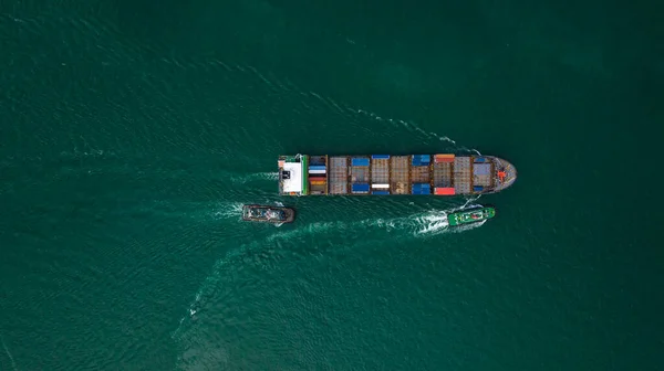 Εναέρια Φωτογραφία Πλοίο Φορτίου Θαλάσσιες Εισαγωγές Και Εξαγωγές Διεθνείς Παγκόσμιες — Φωτογραφία Αρχείου