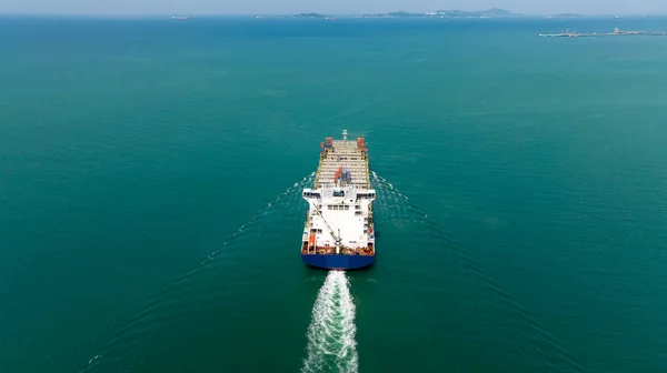 Ship Transport Sailing Full Speed Green Sea Photograph Drone Camera — Fotografia de Stock