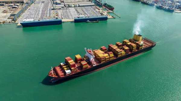 Aerial View Container Cargo Ship Import Export Commerce Business Industry — Fotografia de Stock