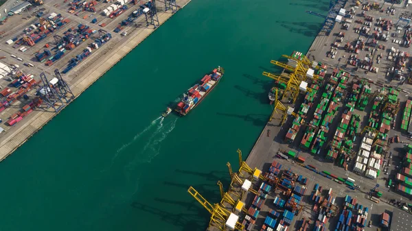 Nave Portacontainer Porto Commerciale Carico Scarico Del Carico Dalla Nave — Foto Stock