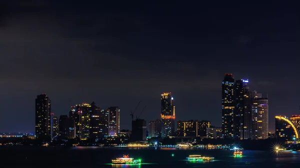 Cityscape Colors Lights Pattaya Cruise Ships Sea Pattaya Bay Night — Stock Photo, Image
