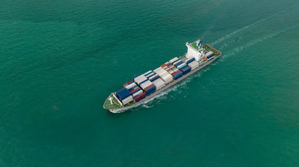 Navio Porta Contentores Carga Navegando Toda Velocidade Mar Para Importar — Fotografia de Stock