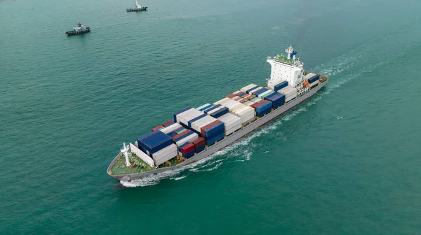 Navio Porta Contentores Carga Navegando Toda Velocidade Mar Para Importar — Fotografia de Stock