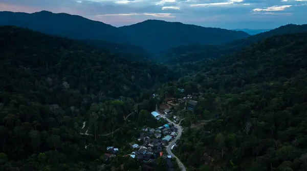 small village in the valley in the north of thailland, aerial view from drone,