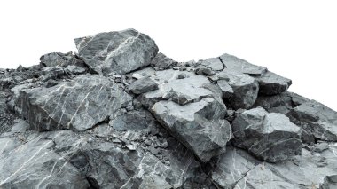 Taş yüzeyinin çatlak gri rengi, doku, beyaz arkaplan üzerindeki ayrıntı izole et