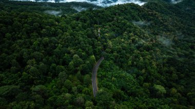 No Yolu. 1095, Pai, Mae Hong Son, Chiang Mai Tayland hava aracı yağmurlu mevsimde tepede.