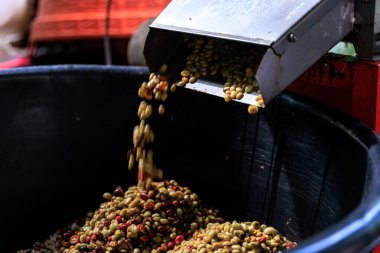 Kahveli vişne hamuru makinası. Yumuşak odaklanma ve hareket kavramı bulanıklaştı.