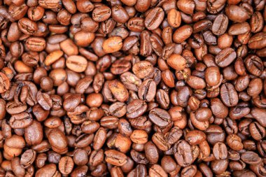 Kavrulmuş kahve çekirdekleri soyut, üst çerçeve tam kare.. 