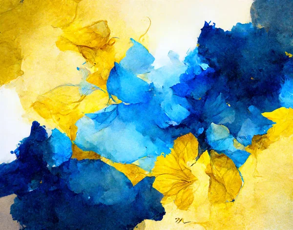 Abstract blue and yellow watercolor background. Hand painted pastel watercolour texture background. Generated by AI.
