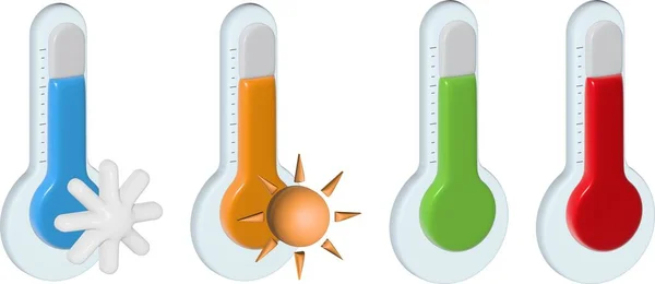 Thermometer Sind Dreidimensionale Wettersymbole Zwei Zur Anzeige Von Hitze Und — Stockvektor