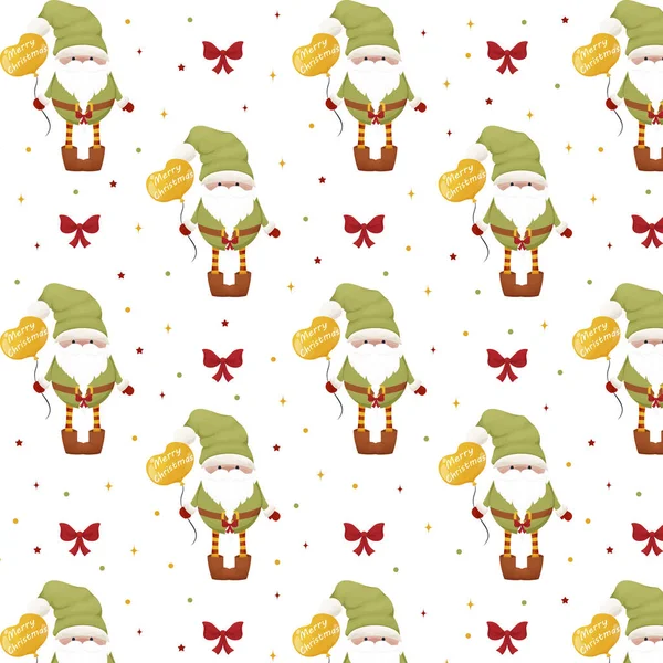 Nahtlose Muster Mit Zauberzwergen Zauberhafte Weihnachtsfigur Gnome Mit Bart Gnome — Stockvektor