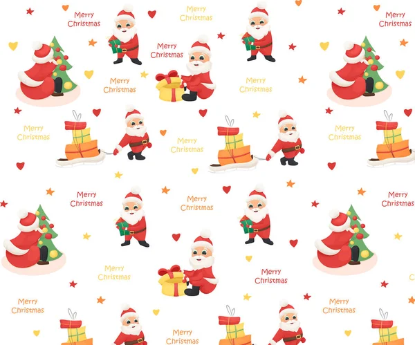 Nahtloses Muster Mit Winterfiguren Für Neujahr Weihnachtsmann Mit Geschenken Weihnachtsmann — Stockvektor