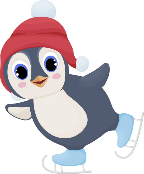 Cheerful Penguin Skating Character Illustration Cartoon Character Cute Children Illustration — Stock Vector
