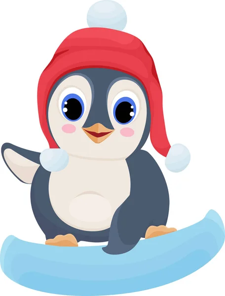 Cheerful Penguin Snowboarding Character Illustration Cartoon Character Cute Children Illustration — Stock Vector