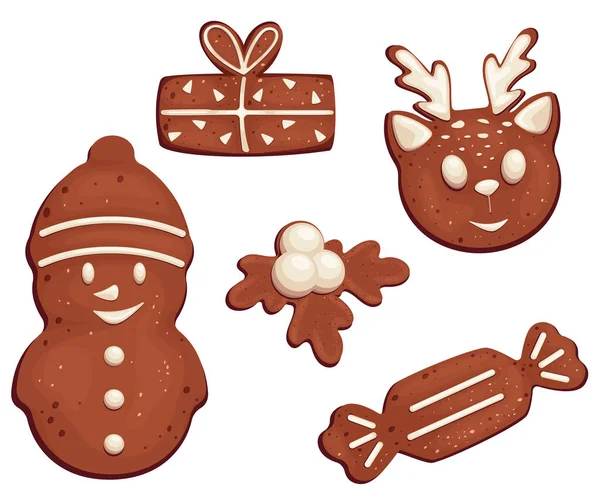 带有糖衣图案的姜饼 冬青浆果 礼物和糖果 食品插图 节庆食品派 — 图库矢量图片