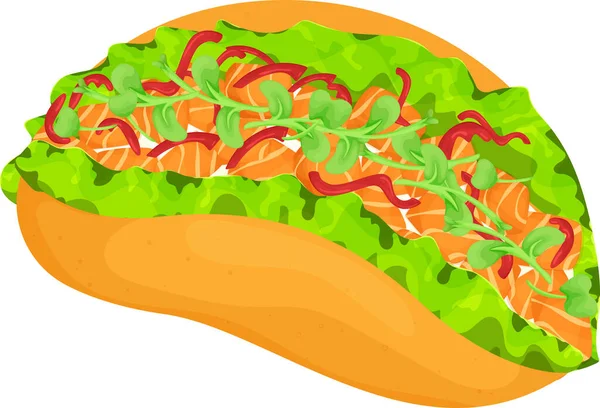 Pirinçli Taco Somon Yeşillik Dekorasyon Için Kırmızı Biber Tırmanış Gıda — Stok Vektör