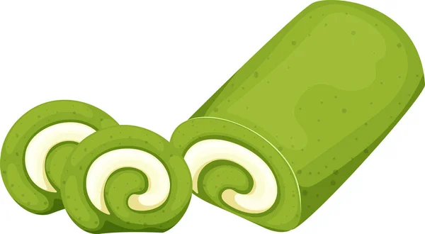 Matcha Cupcake Roll Cream Sliced Matcha Roll Slices Dessert Green — Stock Vector