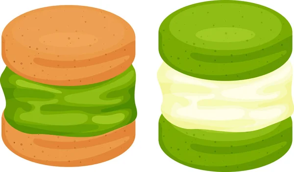 Sandwich Crème Glacée Matcha Dessert Thé Vert Matcha Thé Vert — Image vectorielle