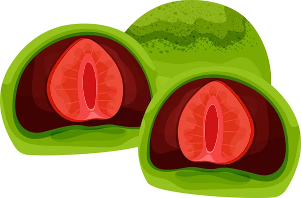 Matcha Mochi Chocolate Filling Strawberries Dessert Green Tea Desserts Food — Stock Vector