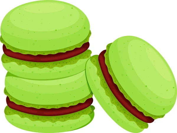 Trois Macarons Matcha Crème Chocolat Macaron Matcha Dessert Clipart Alimentaire — Image vectorielle