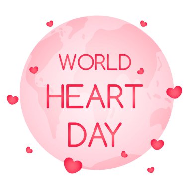 Planet clipart with hearts and inscription for World Heart Day, banner
