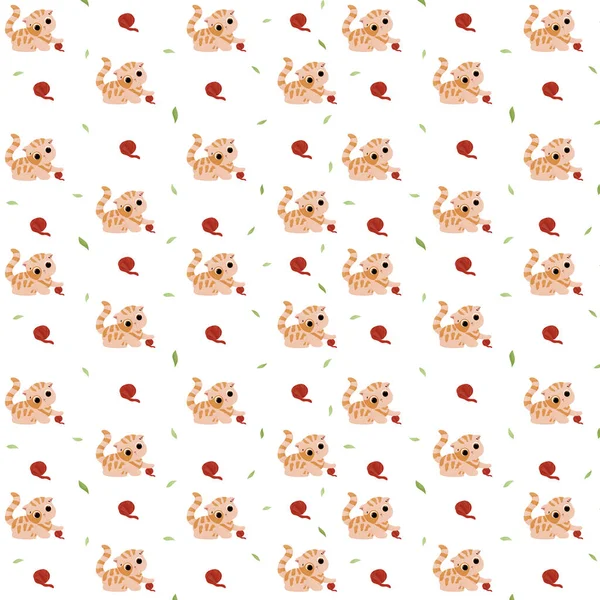 Seamless pattern with a cartoon animal, a cat with a ball of thread, a pattern with animals and decorative elements, a bright pattern, a children\'s pattern