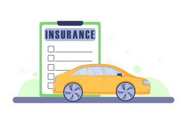 Illustration of machine side view, car insurance concept, clipart machine and insurance documents, vector