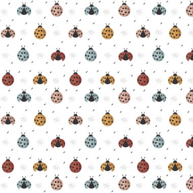 Seamless pattern with illustration of ladybugs, minimalism, simple pattern, vector