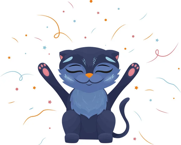 Gato Preto Engraçado Ilustração Gato Preto Divertindo Com Confete Clipart —  Vetores de Stock