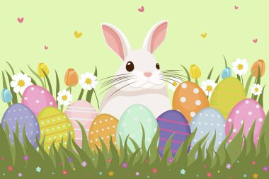 Tavşan, çiçek, Paskalya yumurtası, arka plan, pankart, mevsimlik kart, İlkbahar, Vektör  