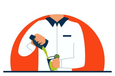 Erkek barmenin silueti bardaktan su dolduruyor.  