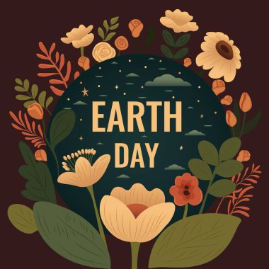 Dünya Günü Kavramı. Kıtaları olan bir gezegen. Grafik ve web tasarımı için Dünya Günü illüstrasyonu, iş sunumları, pazarlama vs. Vektör   