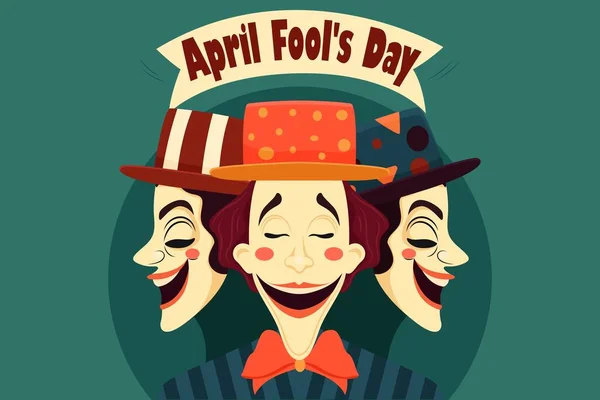 Nisan Gülme Günü Çılgın Komik Karakter Gülüyor Tatil Şapkası Palyaço — Stok Vektör