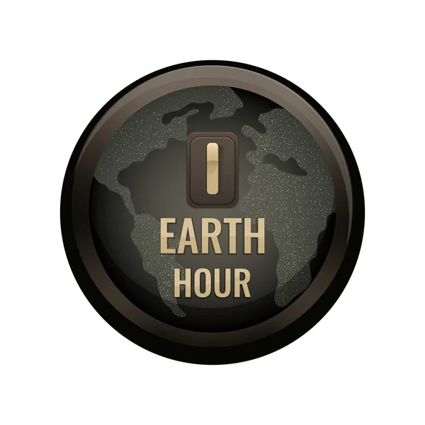 Koncepcja Światowej Godziny Ziemi Ilustracja Planety Kontynentów Przycisk Wektor — Wektor stockowy