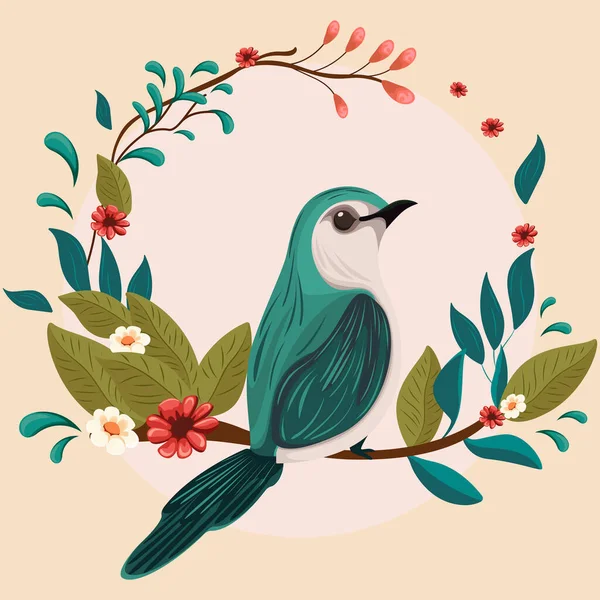 Ilustración Con Hermoso Pájaro Flores Hojas Naturaleza Patrones Abstractos Hojas — Vector de stock