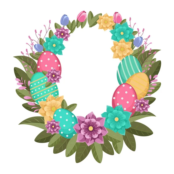 Illust Wielkanocny Kwiatami Pisanki Kwiaty Natura Wiosna Sezonowa Karta Ilustracja — Wektor stockowy