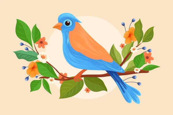 Ілюстрація Красивими Птахами Квітами Листя Природа Абстрактні Візерунки Листя Ілюстрація — стоковий вектор
