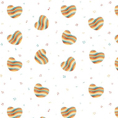   Renkli kalp notalar, müzik, pürüzsüz kalp, vektör