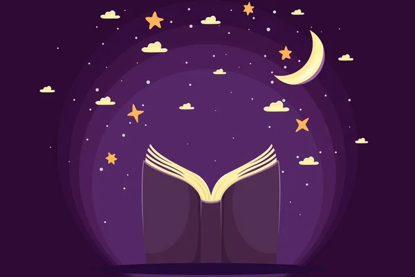 Açık kitap, kitaptaki ilginç hikayeler konsepti, Dünya Kitap Günü ya da Çocuk Kitapları Günü, soyut şablonlar, yapraklar, dekoratif unsurlar