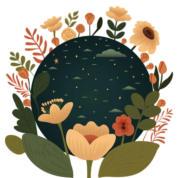 Illustration Avec Terre Fleurs Plantes Nature Vecteur — Image vectorielle
