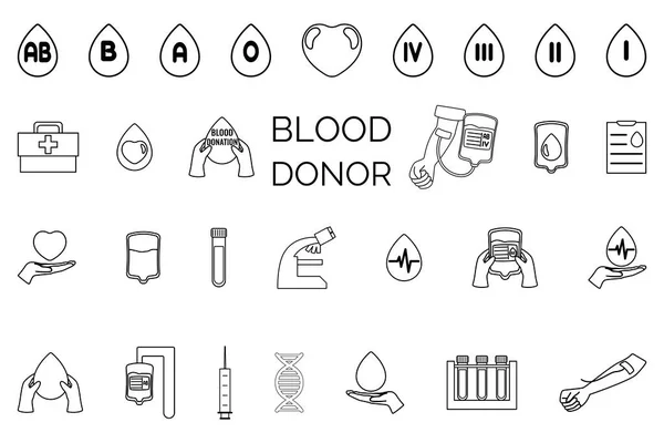 Ícones Doador Sangue Fator Rhesus Coração Kit Primeiros Socorros Gota — Vetor de Stock