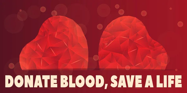 用两颗心来说明献血日 美丽的短语来激励自己成为献血者 抽象的背景 明亮的心 — 图库矢量图片