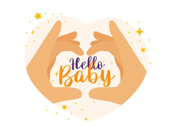 Herz Der Hände Und Hallo Baby Schriftzug Cliparts Baby Illustration — Stockvektor