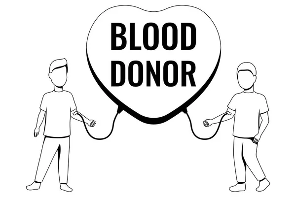 用两个男人来说明 献血者 献血日的图解 黑白图解 — 图库矢量图片