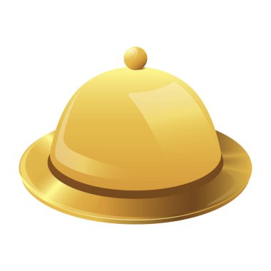 Tabak için kapaklı bir tabak, yemek servisi için bir tabak. Restoranlar ve oteller için altın yemek takımı