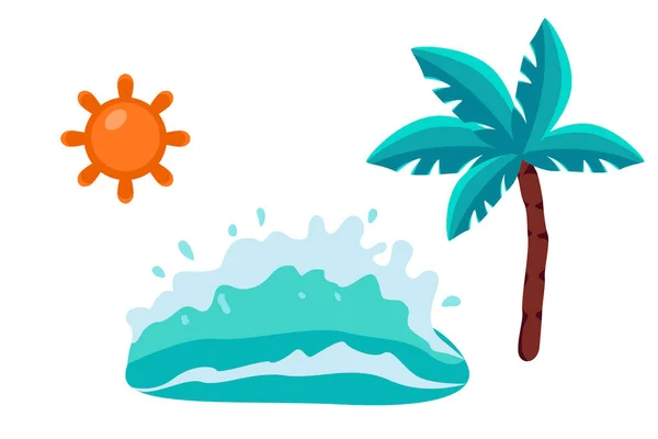 Illustrations Colorées Objets Été Transmettant Essence Des Vacances Mer Soleil — Image vectorielle