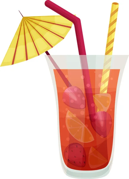 지푸라기 칵테일 우산으로 장식된 칵테일 근심없는 휴가를 — 스톡 벡터