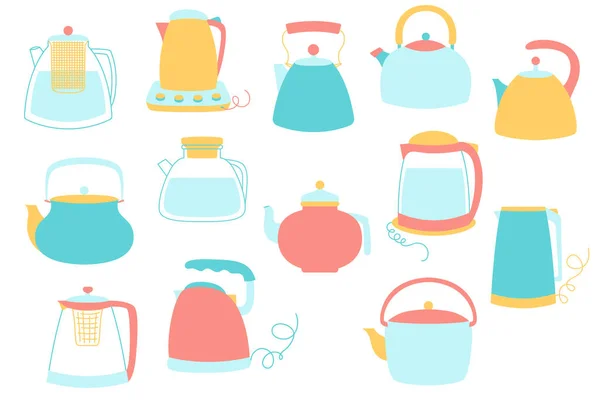 Набор Иллюстраций Чайников Обычных Электрических Чайников Стекла Вектора — стоковый вектор