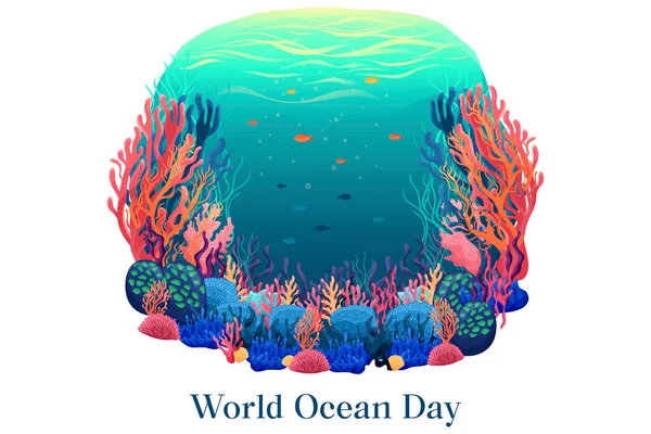 Illustration Vacances Été Pour Journée Mondiale Océan Avec Monde Sous — Image vectorielle