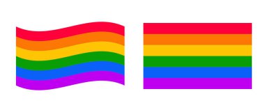 Gurur ayı, LGBT topluluğunun bayrağıyla çizimler, farklı şekillerde iki bayrak, vektör.